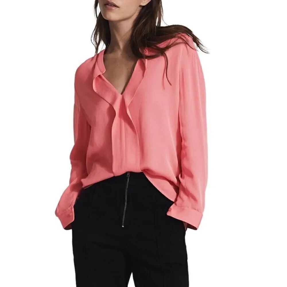 Reiss Rochelle Ruffle Front Blouse in Pink NWOT Size 0